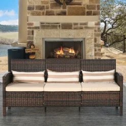 Outsunny Gartensofa braun Stahl B/H/L: ca. 68x78x173 cm