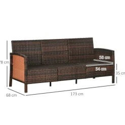 Outsunny Gartensofa braun Stahl B/H/L: ca. 68x78x173 cm