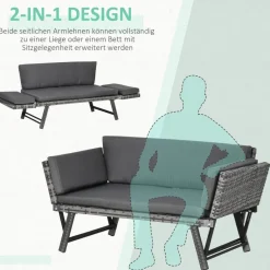 Outsunny Gartensofa grau Polyrattan B/H/L: ca. 63x129x67 cm