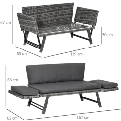Outsunny Gartensofa grau Polyrattan B/H/L: ca. 63x129x67 cm