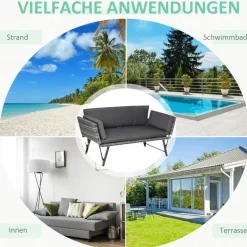 Outsunny Gartensofa grau Polyrattan B/H/L: ca. 63x129x67 cm