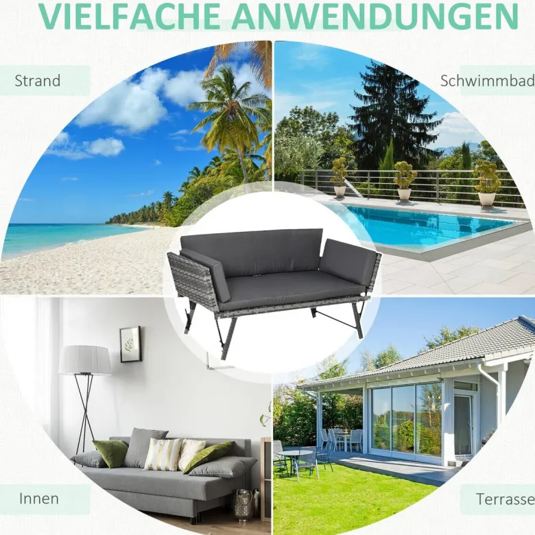 Outsunny Gartensofa grau Polyrattan B/H/L: ca. 63x129x67 cm