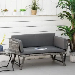 Outsunny Gartensofa grau Polyrattan B/H/L: ca. 63x129x67 cm