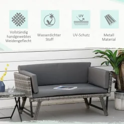 Outsunny Gartensofa grau Polyrattan B/H/L: ca. 63x129x67 cm