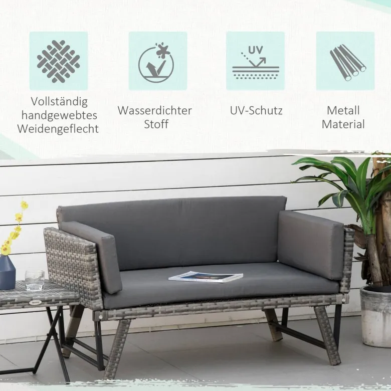 Outsunny Gartensofa grau Polyrattan B/H/L: ca. 63x129x67 cm
