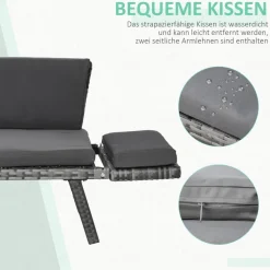 Outsunny Gartensofa grau Polyrattan B/H/L: ca. 63x129x67 cm