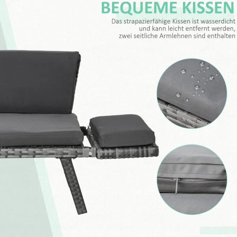 Outsunny Gartensofa grau Polyrattan B/H/L: ca. 63x129x67 cm