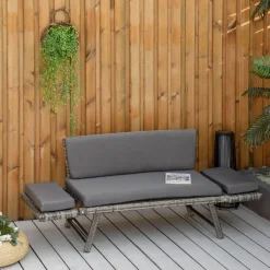 Outsunny Gartensofa grau Polyrattan B/H/L: ca. 63x129x67 cm
