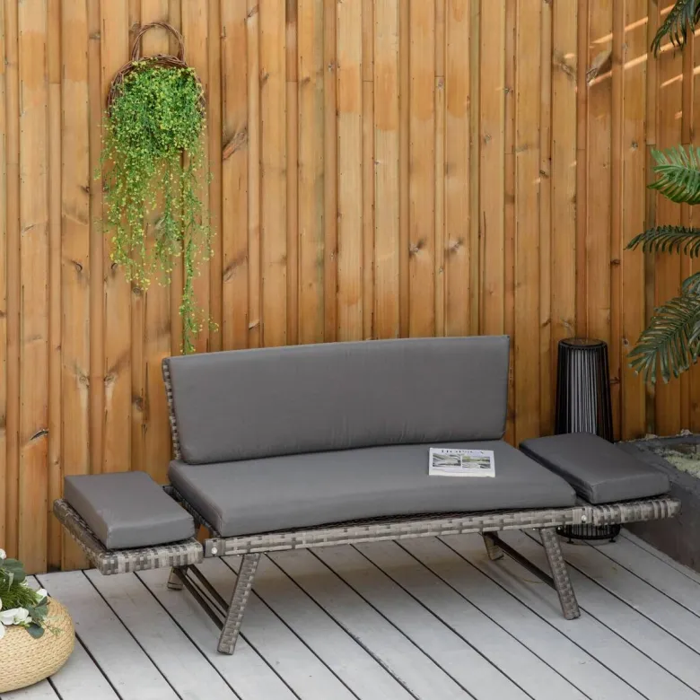 Outsunny Gartensofa grau Polyrattan B/H/L: ca. 63x129x67 cm
