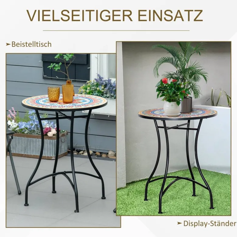 Outsunny Gartentisch bunt Keramik H/D: ca. 71x60 cm