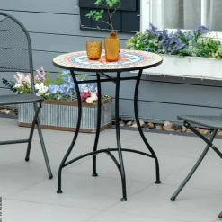 Outsunny Gartentisch bunt Keramik H/D: ca. 71x60 cm
