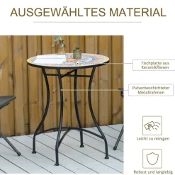 Outsunny Gartentisch bunt Keramik H/D: ca. 71x60 cm