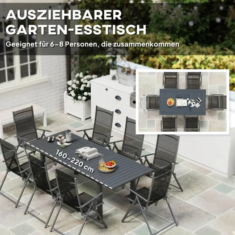 Outsunny Gartentisch grau Aluminium B/H/L: ca. 90x73x220 cm