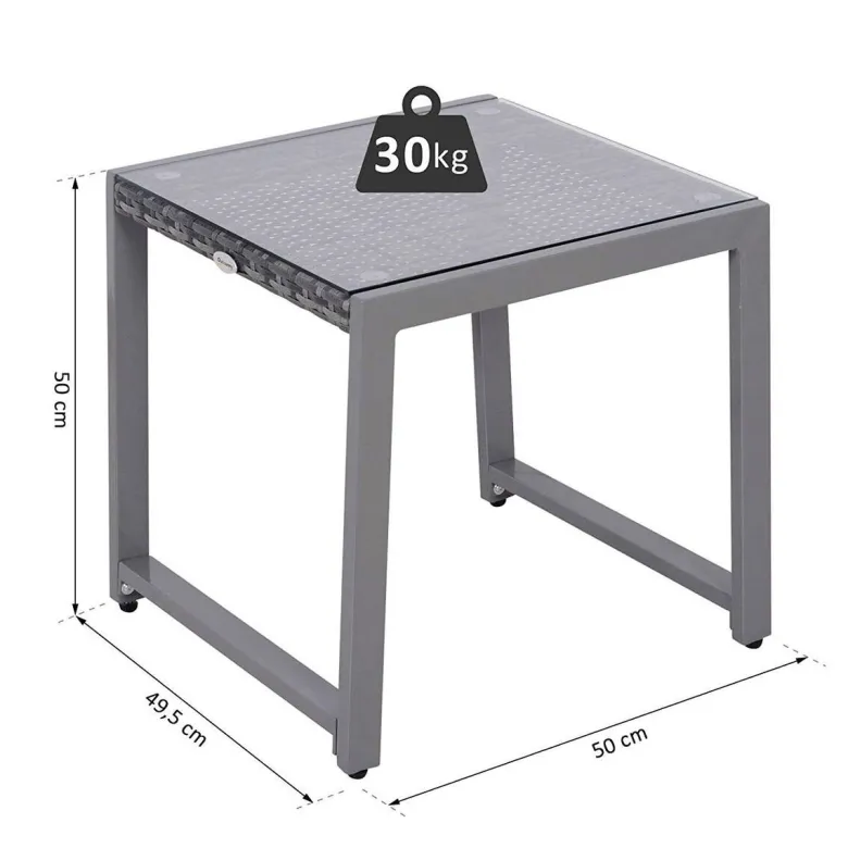 Outsunny Gartentisch grau Polyrattan B/H/L: ca. 49,5x50x50 cm