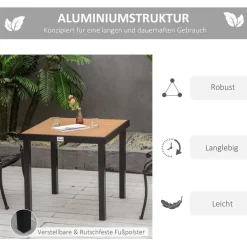 Outsunny Gartentisch natur Metall B/H/L: ca. 80x74x80 cm