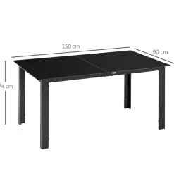 Outsunny Gartentisch schwarz Aluminium B/H/L: ca. 90x74x150 cm