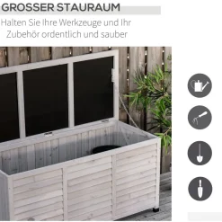 Outsunny Gartentruhe mit Stauraum grau Holz B/H/L: ca. 56x60x127 cm