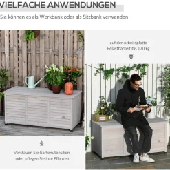 Outsunny Gartentruhe mit Stauraum grau Holz B/H/L: ca. 56x60x127 cm