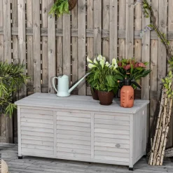 Outsunny Gartentruhe mit Stauraum grau Holz B/H/L: ca. 56x60x127 cm