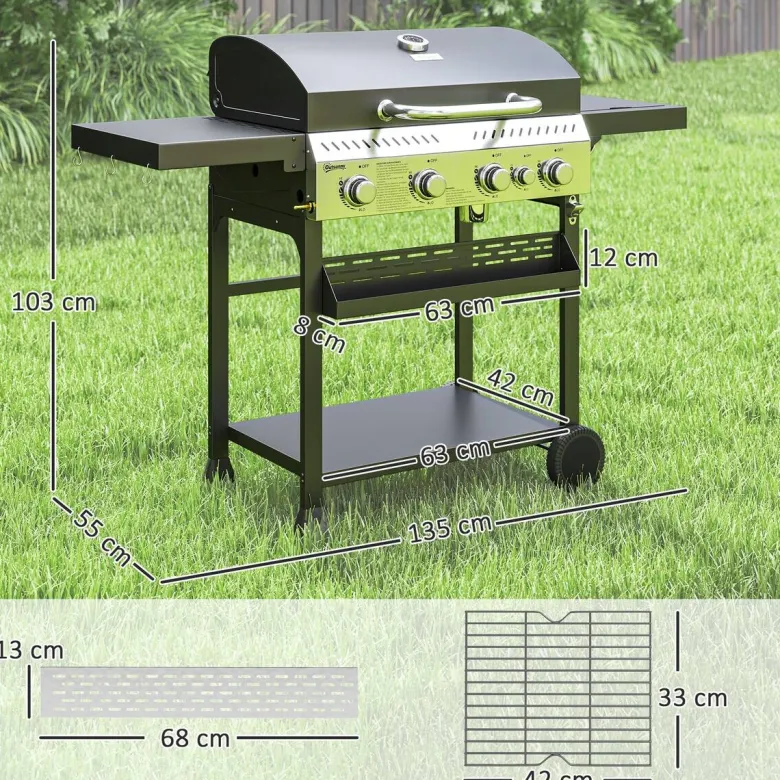Outsunny Gasgrill Edelstahl B/H/L: ca. 55x103x135 cm