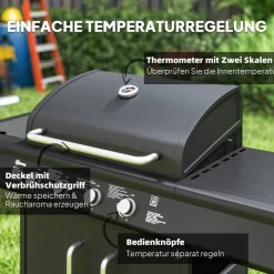 Outsunny Gasgrill Edelstahl B/H/L: ca. 56x110x129,5 cm