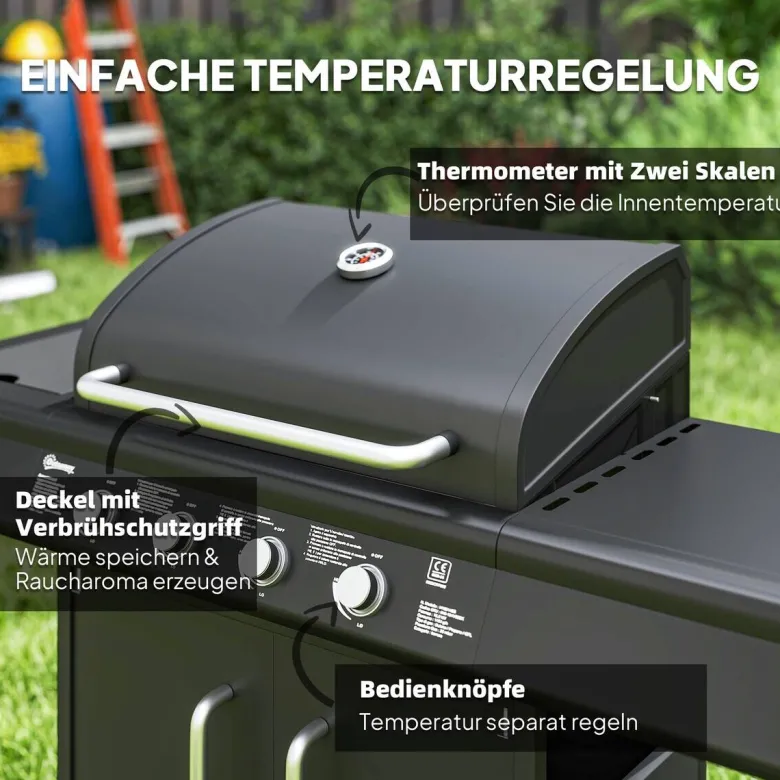 Outsunny Gasgrill Edelstahl B/H/L: ca. 56x110x129,5 cm