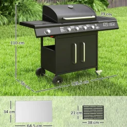 Outsunny Gasgrill Edelstahl B/H/L: ca. 56x110x129,5 cm