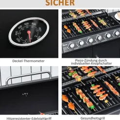 Outsunny Gasgrill Metall B/H/L: ca. 50x100x135 cm