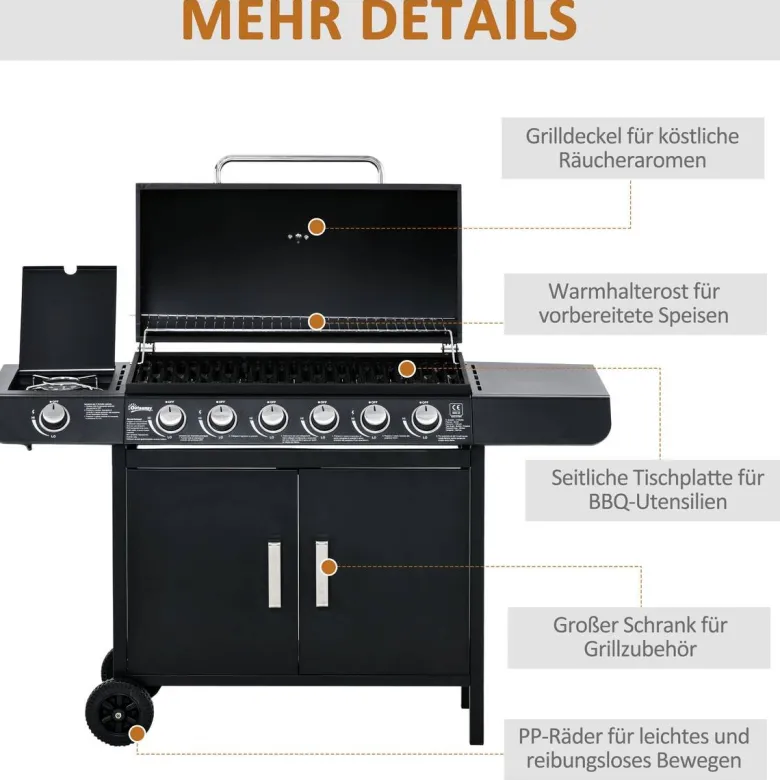 Outsunny Gasgrill Metall B/H/L: ca. 50x100x135 cm
