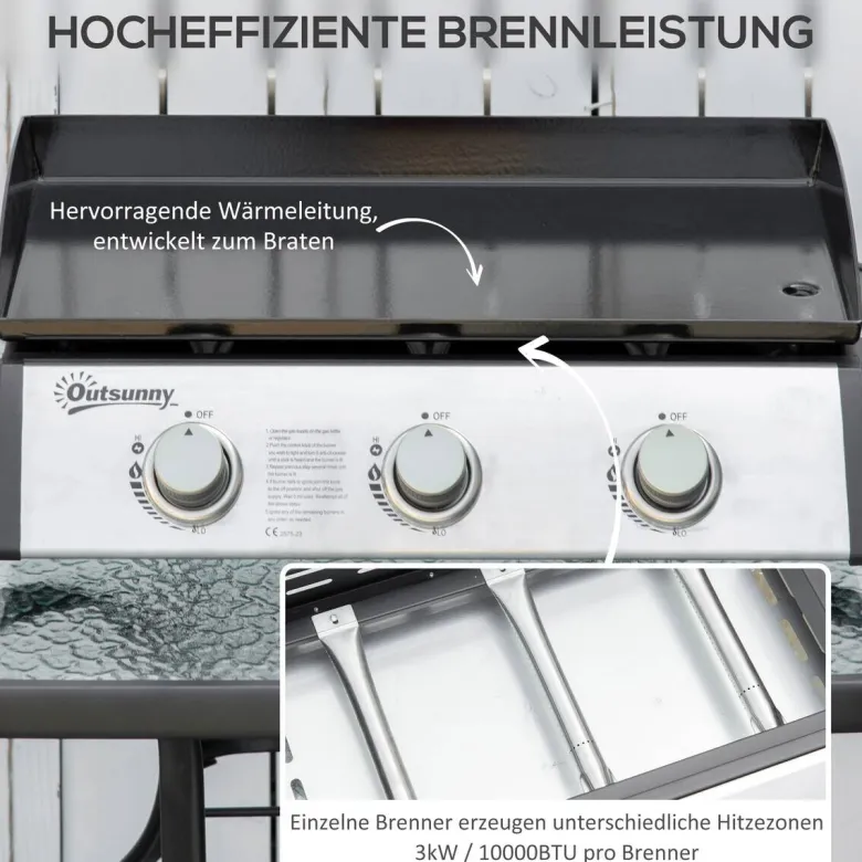 Outsunny Gasgrill Metall B/H/L: ca. 48x21x63 cm