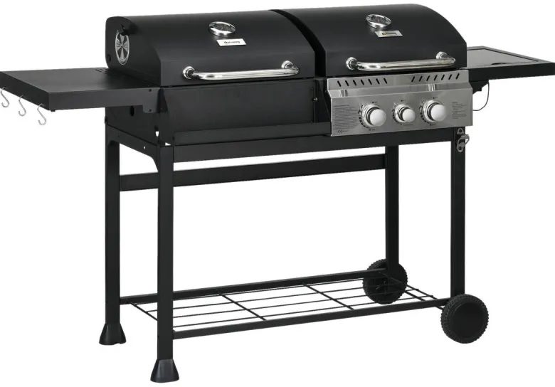 Outsunny Gas-/Kohlegrill Edelstahl B/H/L: ca. 53x101x161 cm