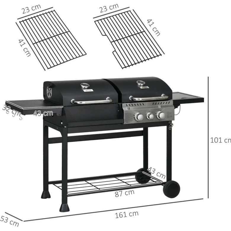 Outsunny Gas-/Kohlegrill Edelstahl B/H/L: ca. 53x101x161 cm