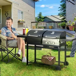 Outsunny Gas-/Kohlegrill Edelstahl B/H/L: ca. 53x101x161 cm