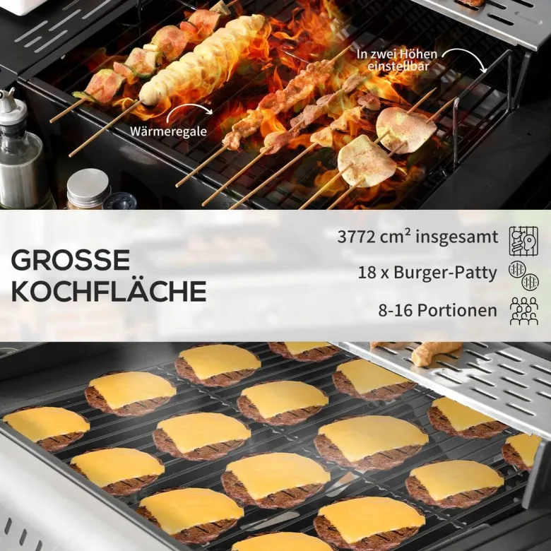 Outsunny Gas-/Kohlegrill Edelstahl B/H/L: ca. 53x101x161 cm