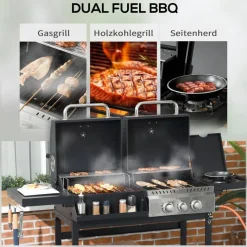 Outsunny Gas-/Kohlegrill Edelstahl B/H/L: ca. 53x101x161 cm