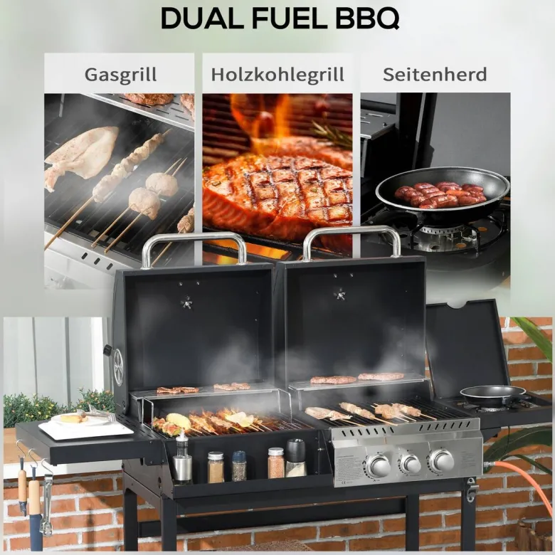 Outsunny Gas-/Kohlegrill Edelstahl B/H/L: ca. 53x101x161 cm