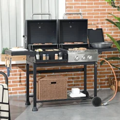 Outsunny Gas-/Kohlegrill Edelstahl B/H/L: ca. 53x101x161 cm