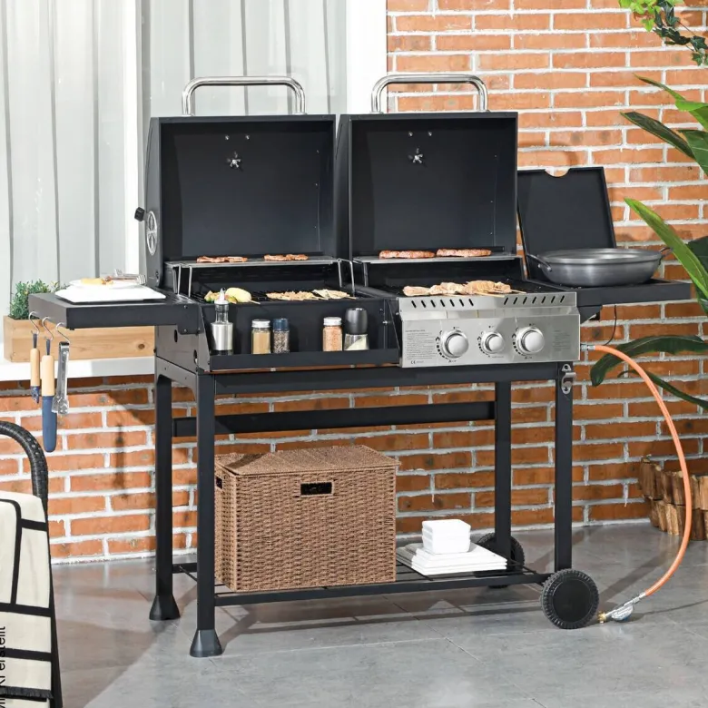 Outsunny Gas-/Kohlegrill Edelstahl B/H/L: ca. 53x101x161 cm