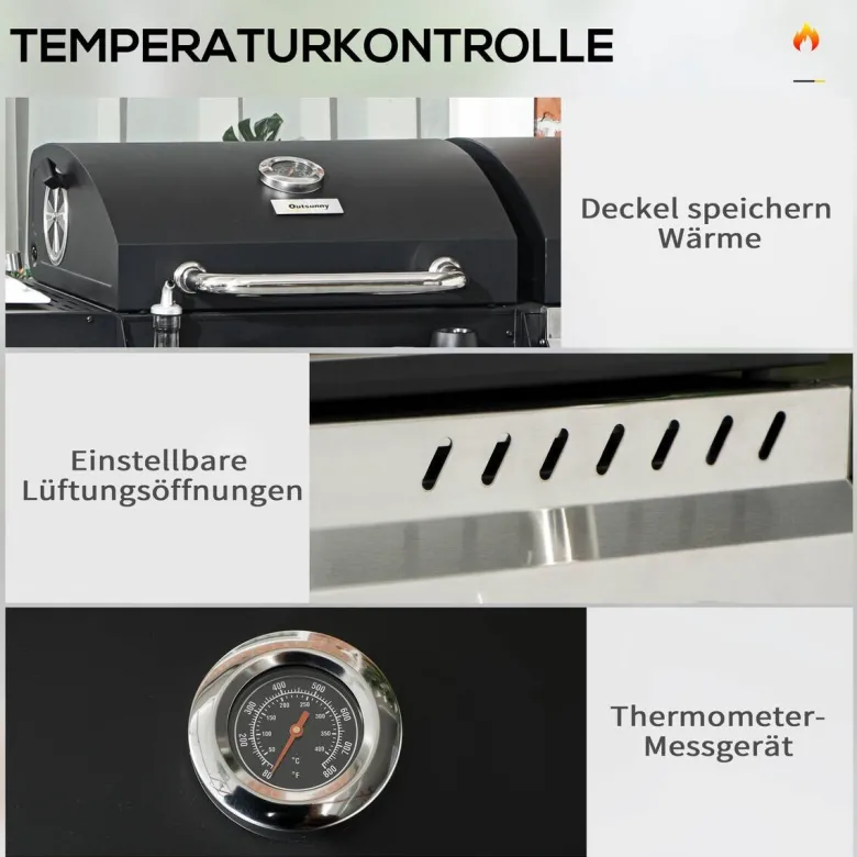 Outsunny Gas-/Kohlegrill Edelstahl B/H/L: ca. 53x101x161 cm