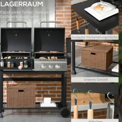 Outsunny Gas-/Kohlegrill Edelstahl B/H/L: ca. 53x101x161 cm