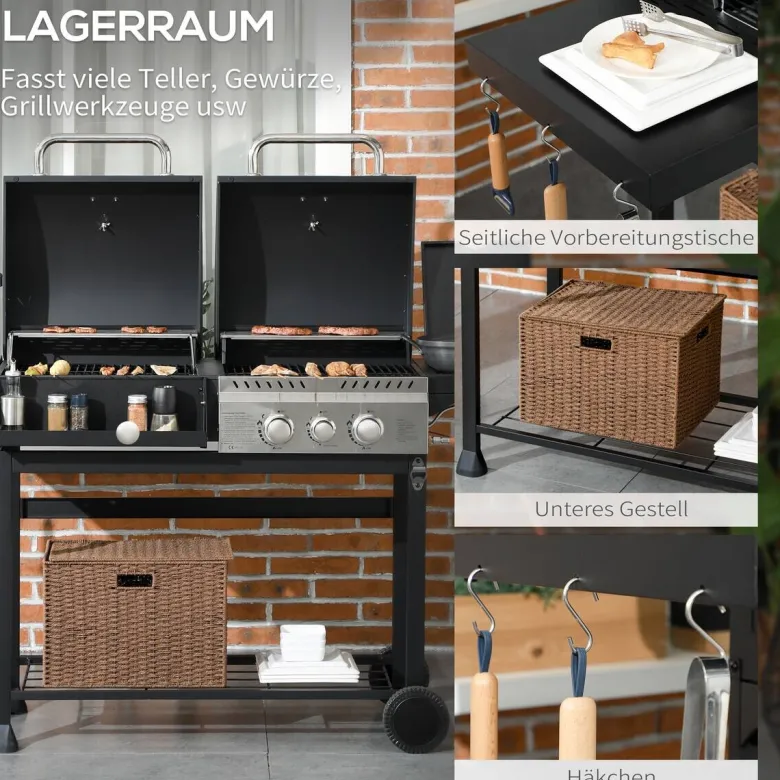 Outsunny Gas-/Kohlegrill Edelstahl B/H/L: ca. 53x101x161 cm