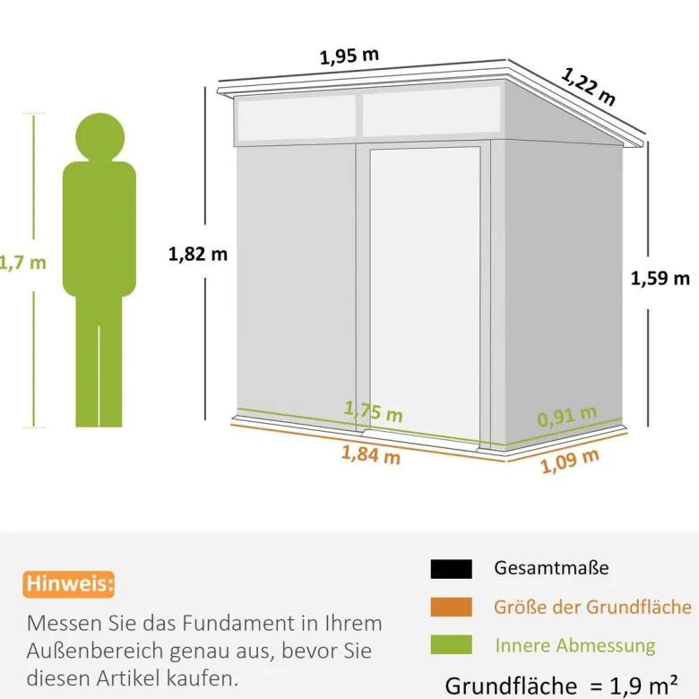 Outsunny Gerätehaus dunkelgrau B/H/L: ca. 122x182x195 cm