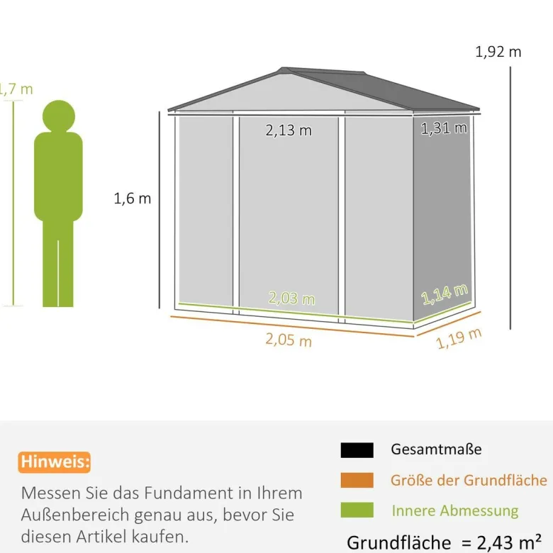 Outsunny Gerätehaus grau B/H/L: ca. 131x192x213 cm