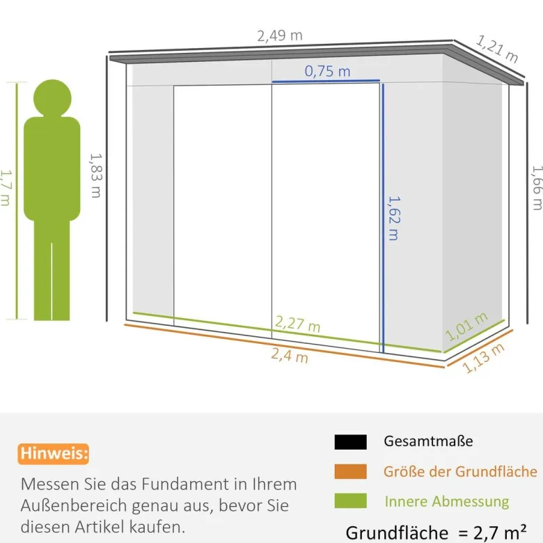 Outsunny Gerätehaus grün B/H/L: ca. 121x183x249 cm