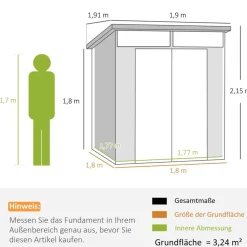 Outsunny Gerätehaus hellgrau B/H/L: ca. 191x215x190 cm