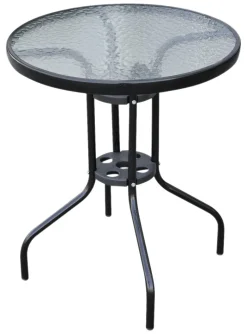 Outsunny Glastisch schwarz Metall H/D: ca. 70x60 cm