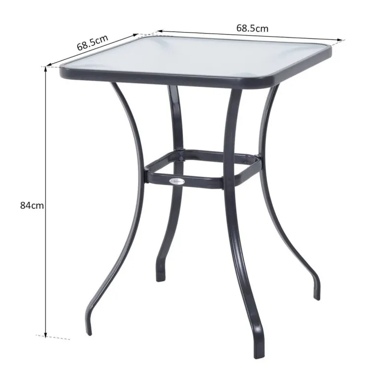 Outsunny Glastisch schwarz Metall B/H/L: ca. 68,5x84x68,5 cm