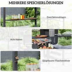 Outsunny Grillpavillon dunkelgrau Polyester B/H/L: ca. 148x248x243 cm