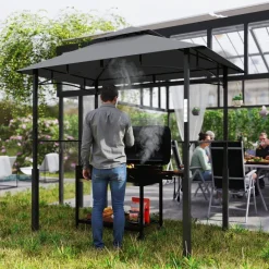Outsunny Grillpavillon dunkelgrau Polyester B/H/L: ca. 148x248x243 cm