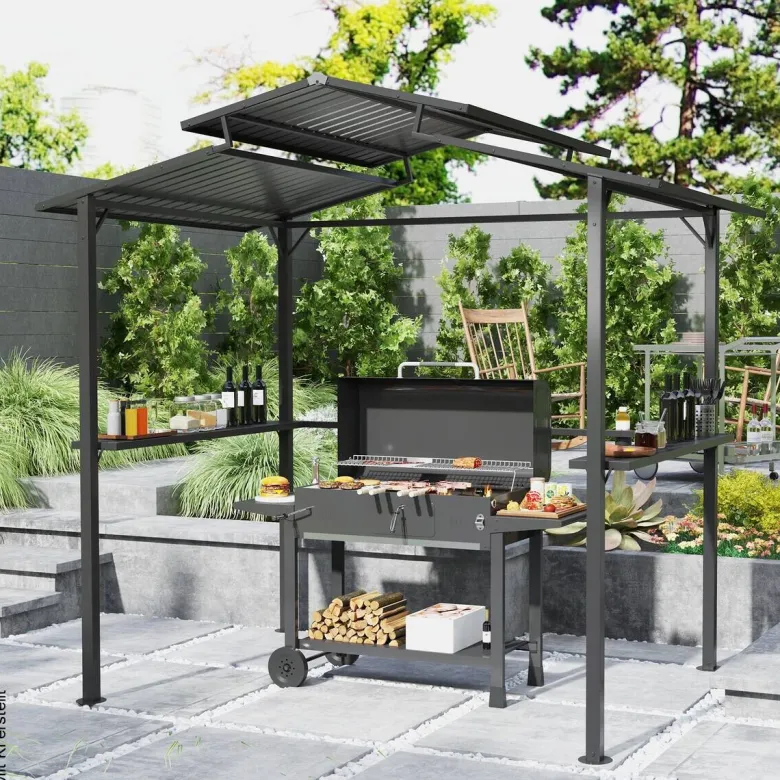 Outsunny Grillpavillon schwarz Metall B/H/L: ca. 160x250x250 cm